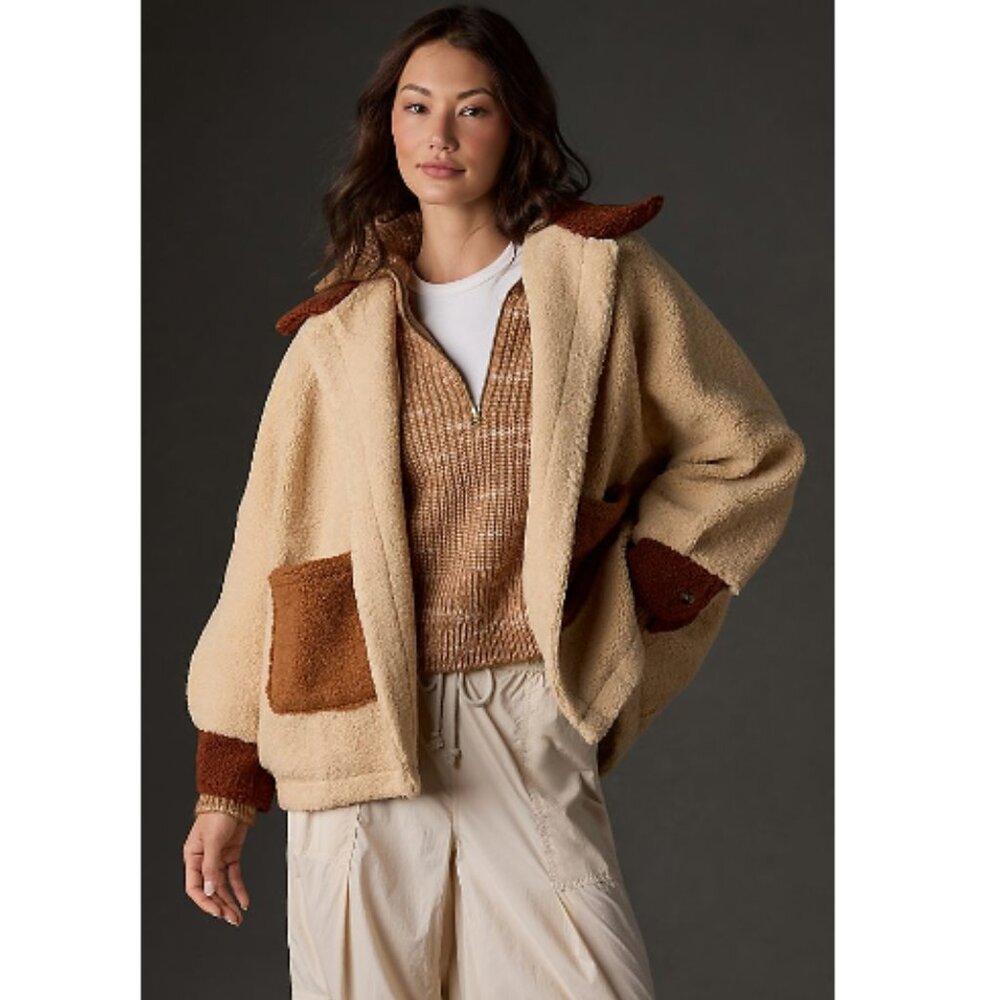 Anthropologie Pilcro Colorblock Sherpa Kimono Jacket One Size - Up to XL